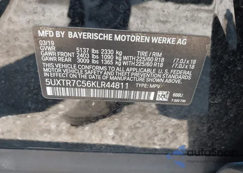 2019 BMW X3 Sdrive30I из США, поврежденный, VIN 5UXTR7C56KLR44811